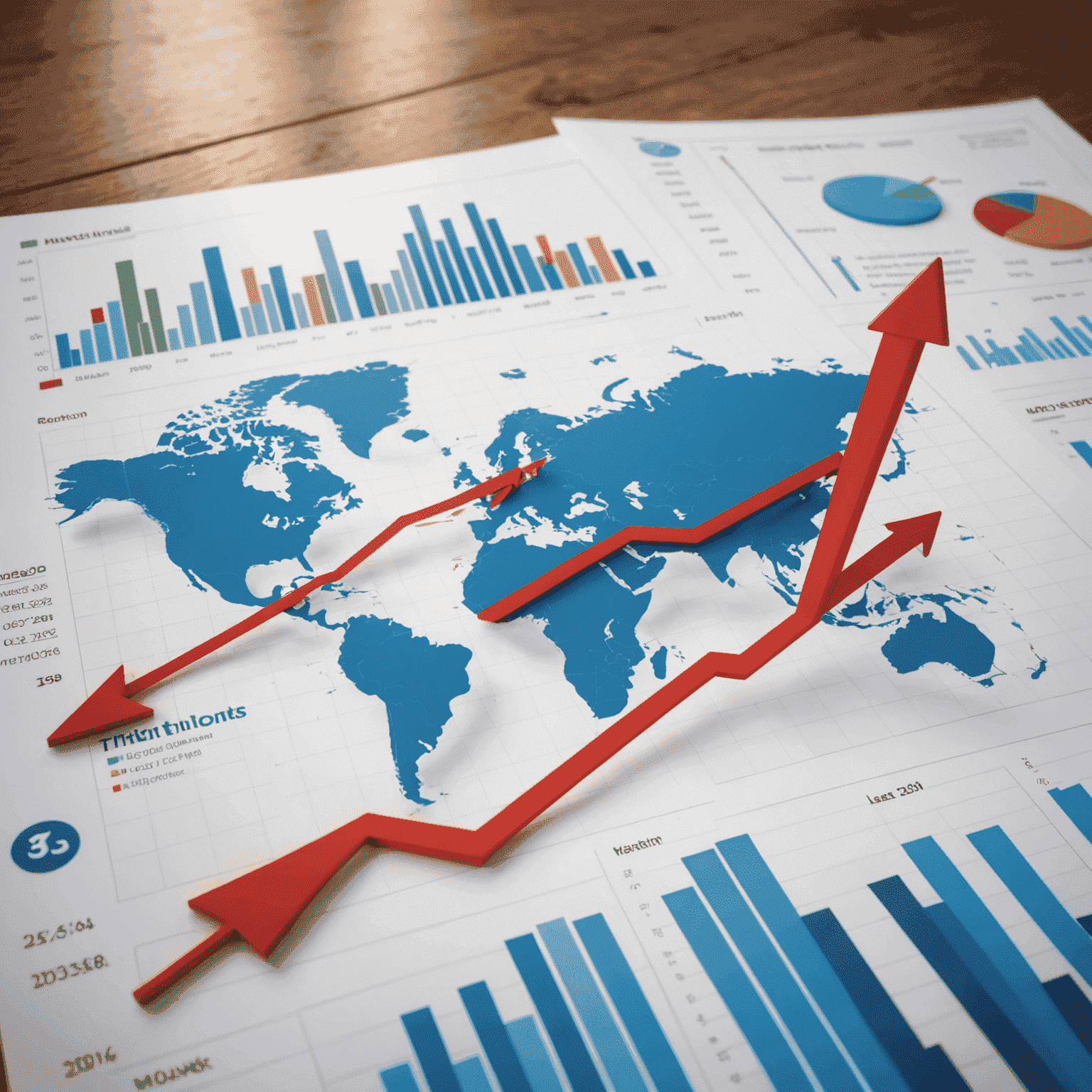 Graph showing global market trends with arrows pointing upwards and downwards, reflecting the impact of new economic policies