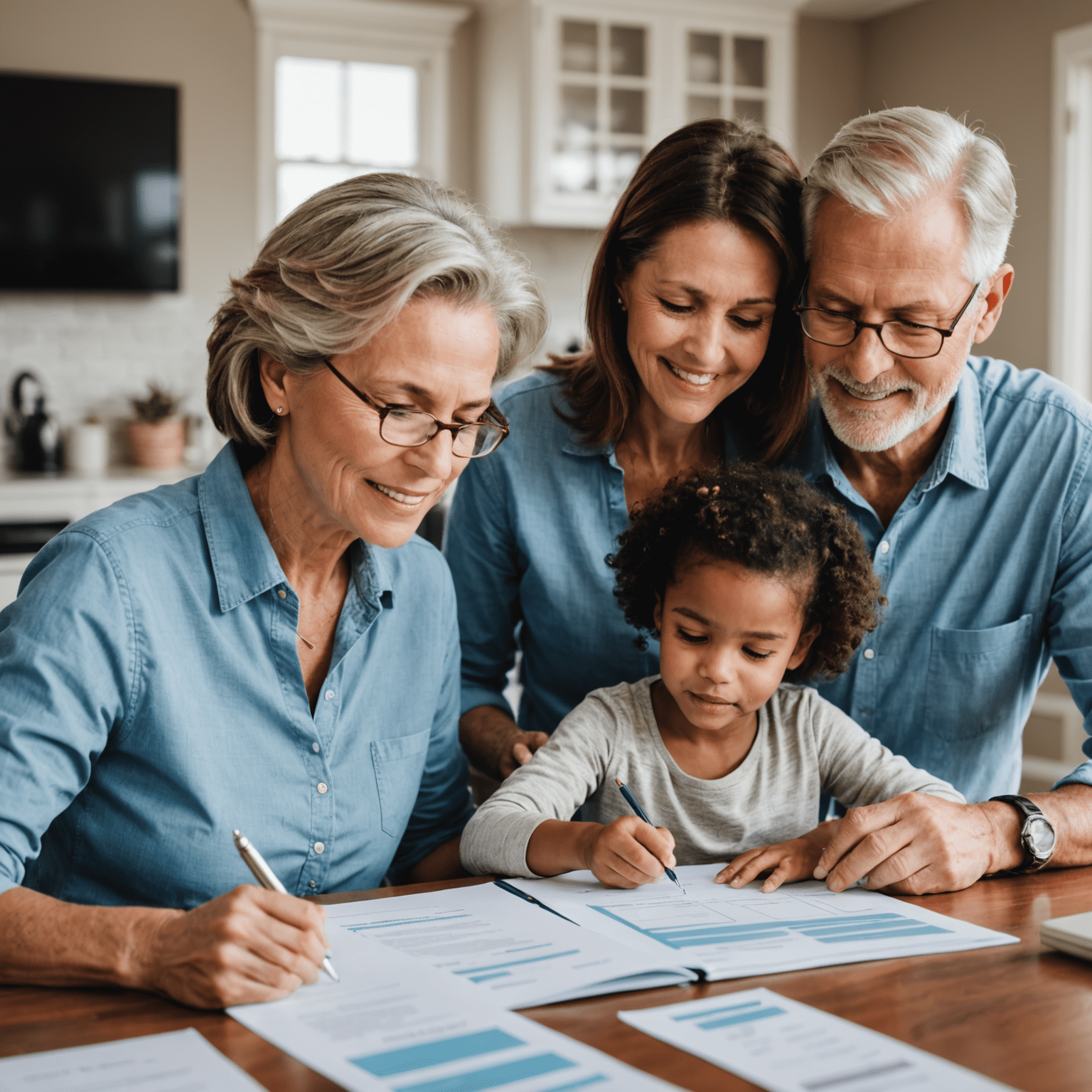 A family looking at estate planning documents with a CoreFirst advisor, representing secure legacy planning